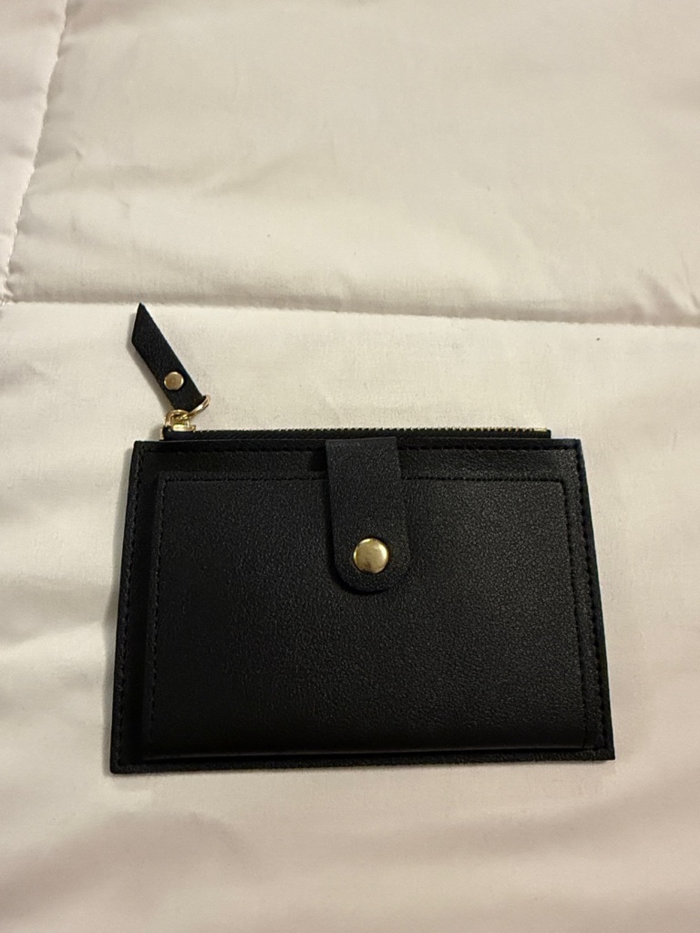 Compact Black Leather Card Wallet with Snap Closure